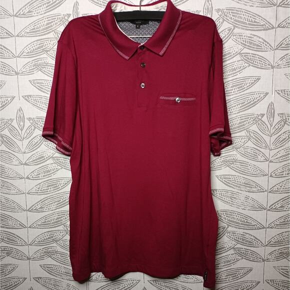 Ted Baker London Polo Birdseye Stripe Burgundy - Picture 1 of 7